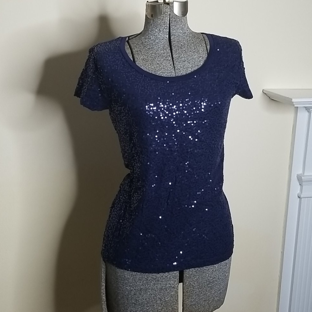 Calvin Klein medium blue sequin top M